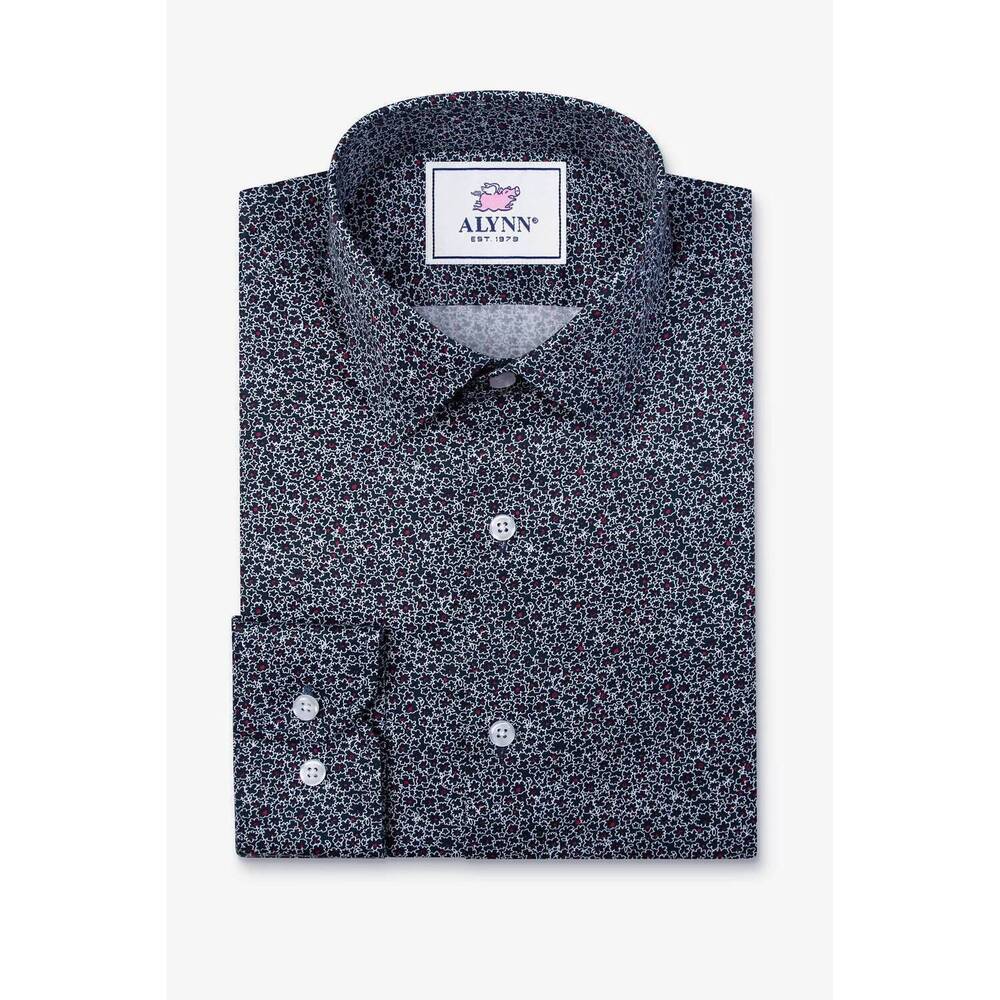 NEW ALYNN men's reid floral untuckable classic fit dress shirt in blue/white/red